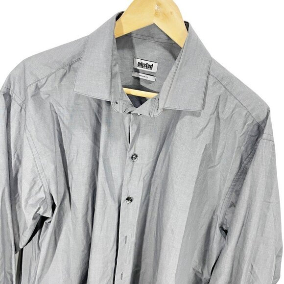 Unlisted Mens Button Up Shirt Solid Gray Regular Fit Long Sleeve Cotton Blend L - Picture 3 of 6